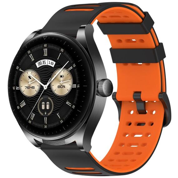 Per Huawei Watch 22mm Hollow Three Rows Hole Two Color Silicone Watch Band (Nero+Arancione)