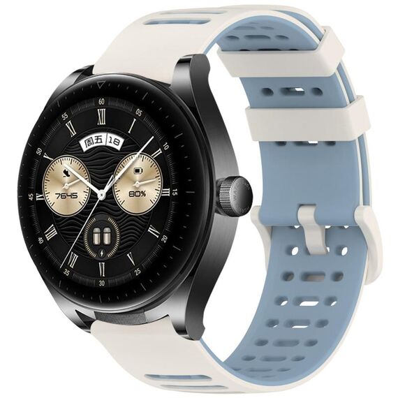Per Huawei Watch 22mm Hollow Three Rows Hole Two Color Silicone Watch Band (Starlight+Blue)