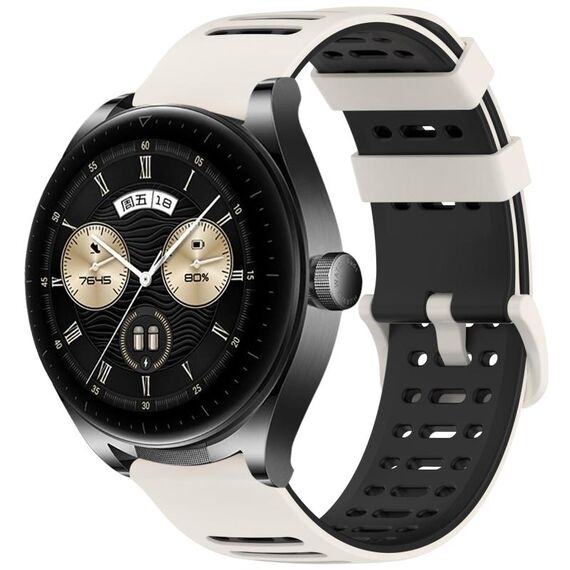 Per Huawei Watch 22mm Hollow Three Rows Hole Two Color Silicone Watch Band (Starlight+Nero)