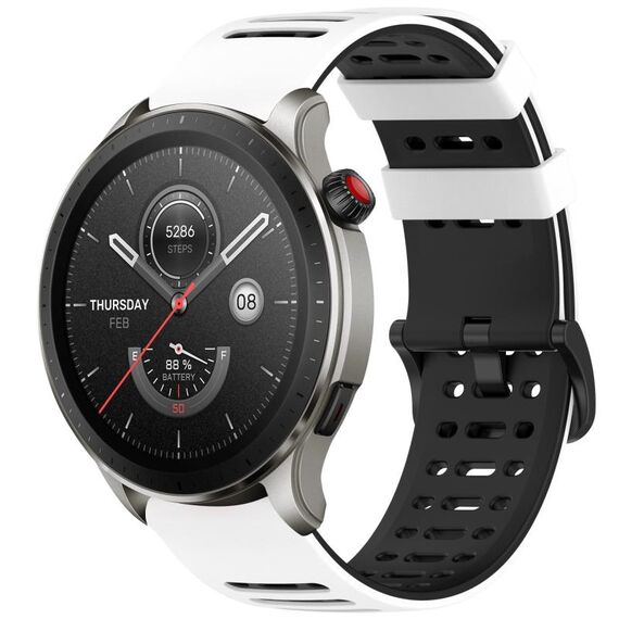 Per Amazfit Watch 22mm Hollow Three Rows Hole Two Color Silicone Watch Band (Bianco+Nero)