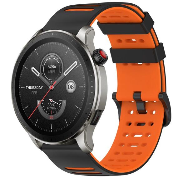 Per Amazfit Watch 22mm Hollow Three Rows Hole Two Color Silicone Watch Band (Nero+Arancione)