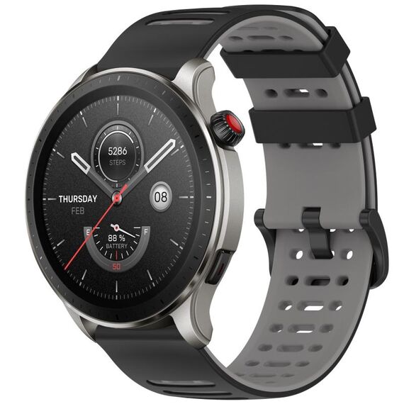 Per Amazfit Watch 22mm Hollow Three Rows Hole Two Color Silicone Watch Band (Nero+Grigio)