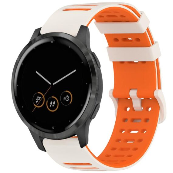 Per Garmin Watch 22mm Hollow Three Rows Hole Two Color Silicone Watch Band (Starlight+Orange)