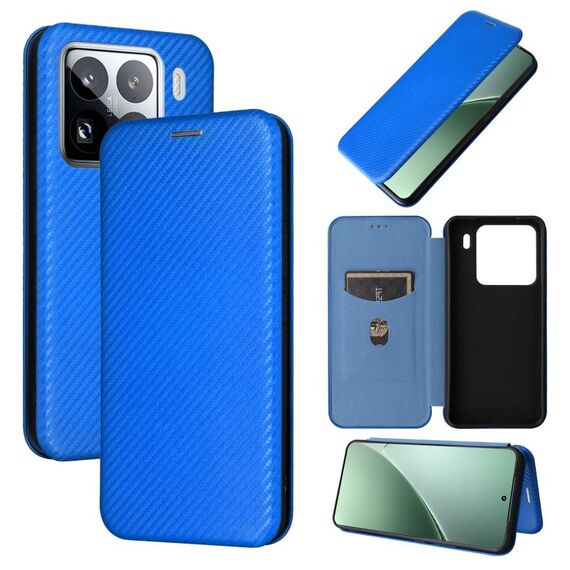 Per Xiaomi 15 Pro Custodia in pelle con texture in fibra di carbonio (blu)