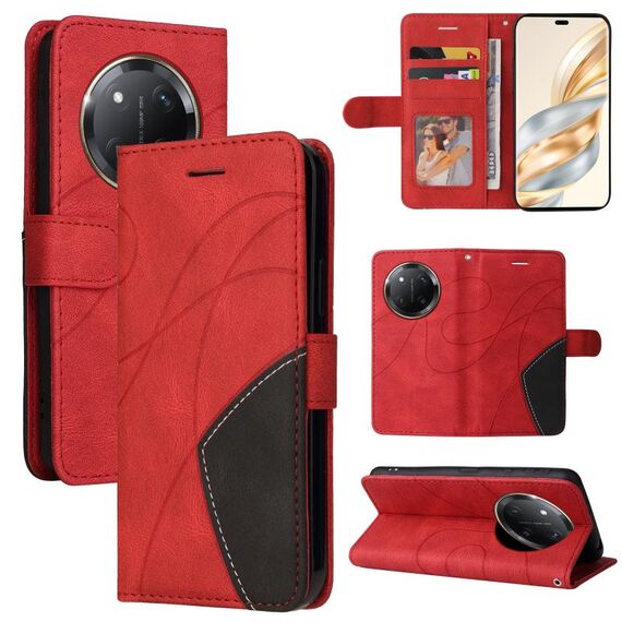 Per Honor X9C 5G Custodia per telefono in pelle con cerniera bicolore globale (rosso)