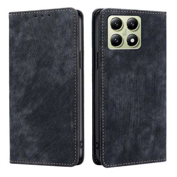 Per Xiaomi 14T 5G RFID Antifurto Spazzola Magnetico Custodia in Pelle per Telefono (Nero)