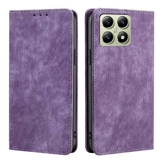 Per Xiaomi 14T 5G RFID Anti-furto Spazzola Magnetico Custodia in Pelle per Telefono (Viola)