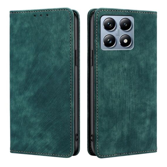 Per Xiaomi 14T Pro 5G RFID Antifurto Spazzola Magnetico Custodia in Pelle per Telefono (Verde)