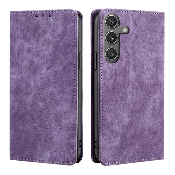 Per Samsung Galaxy S25 5G RFID Antifurto Spazzola Magnetico Custodia in Pelle per Telefono (Viola)