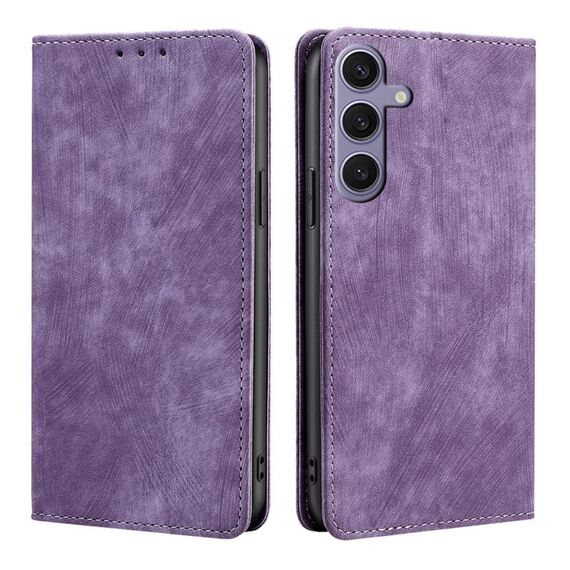 Per Samsung Galaxy S25+ 5G RFID Antifurto Spazzola Magnetico Custodia in Pelle per Telefono (Viola)