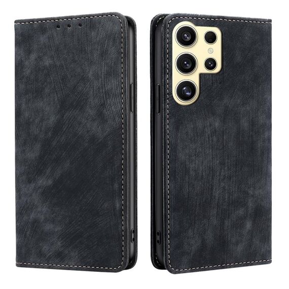 Per Samsung Galaxy S25 Ultra 5G RFID Antifurto Spazzola Magnetico Custodia in Pelle per Telefono (Nero)