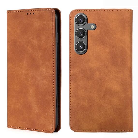Per Samsung Galaxy S25 5G Custodia magnetica in pelle Skin Feel (marrone chiaro)