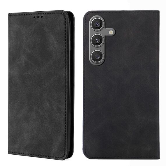 Per Samsung Galaxy S25 5G Custodia magnetica in pelle Skin Feel (nera)