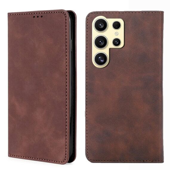 Per Samsung Galaxy S25 Ultra 5G Custodia per telefono in pelle magnetica Skin Feel (marrone scuro)
