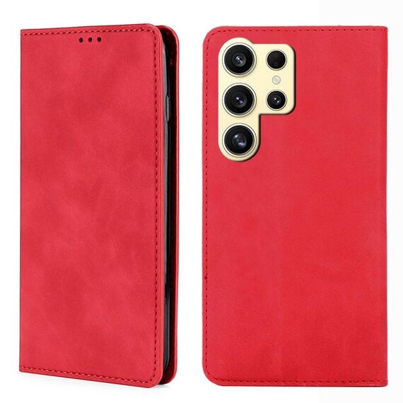 Per Samsung Galaxy S25 Ultra 5G Custodia magnetica in pelle con effetto pelle (rossa)