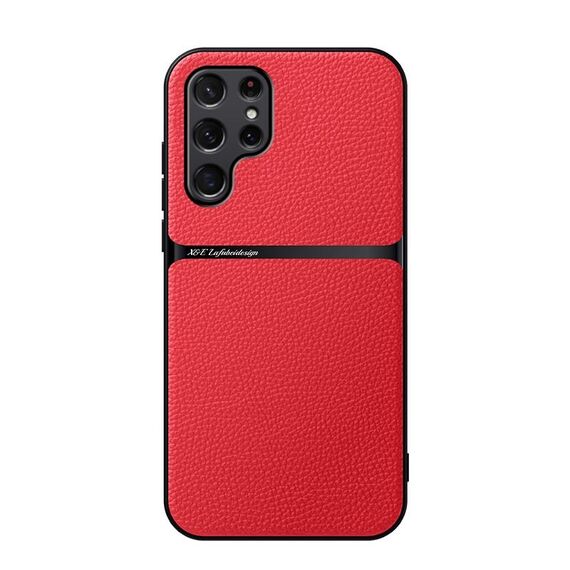 Per Samsung Galaxy S22 Ultra 5G Custodia per telefono antiurto magnetica in pelle Litchi a copertura totale (rossa)