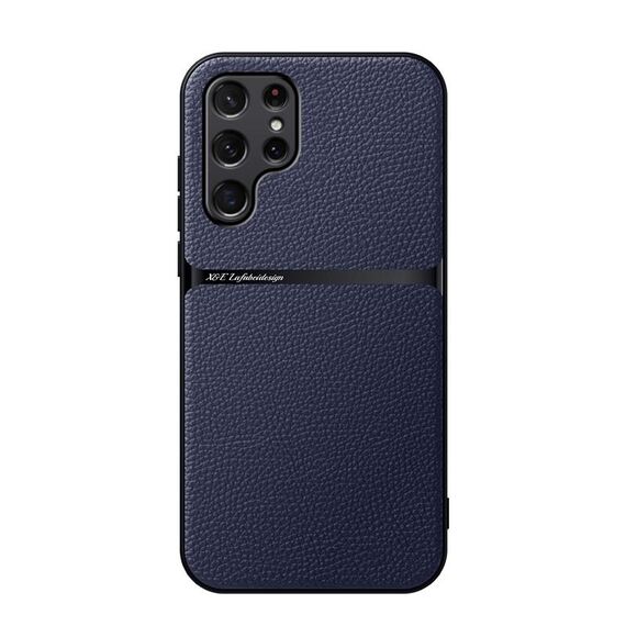 Per Samsung Galaxy S22 Ultra 5G Custodia per telefono antiurto magnetica in pelle Litchi con copertura totale (blu navy)
