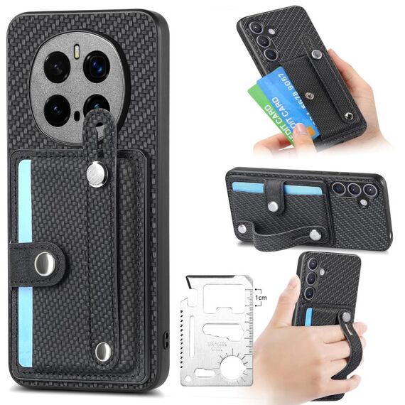 Per Honor Magic7 Pro cinturino da polso cavalletto portafoglio carta cover posteriore custodia per telefono con coltello utensile (nero)
