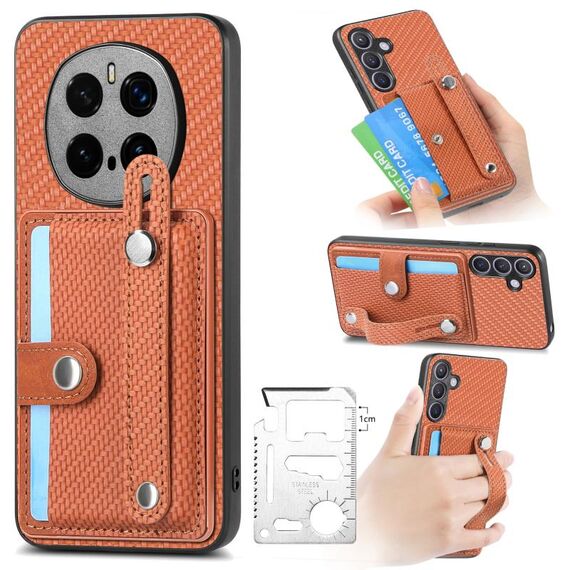 Per Honor Magic7 Pro cinturino da polso cavalletto portafoglio carta cover posteriore custodia per telefono con coltello utensile (marrone)