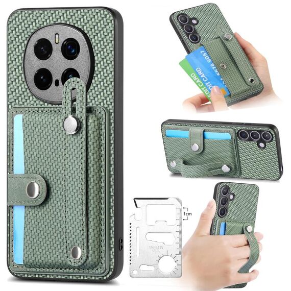 Per Honor Magic7 Pro cinturino da polso cavalletto portafoglio carta cover posteriore custodia per telefono con coltello utensile (verde)