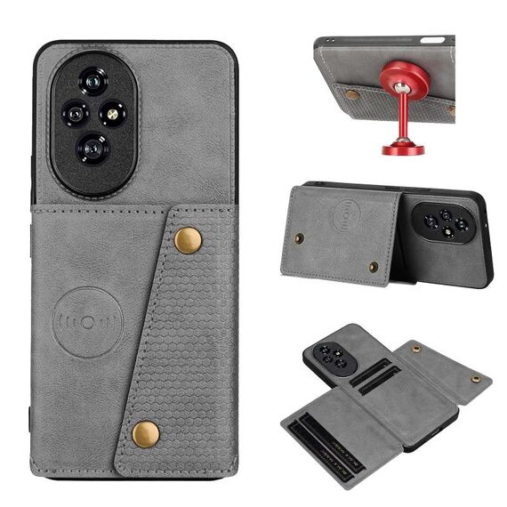 Per Honor 200 Pro Custodia magnetica per telefono con doppia fibbia e slot per schede (grigio)