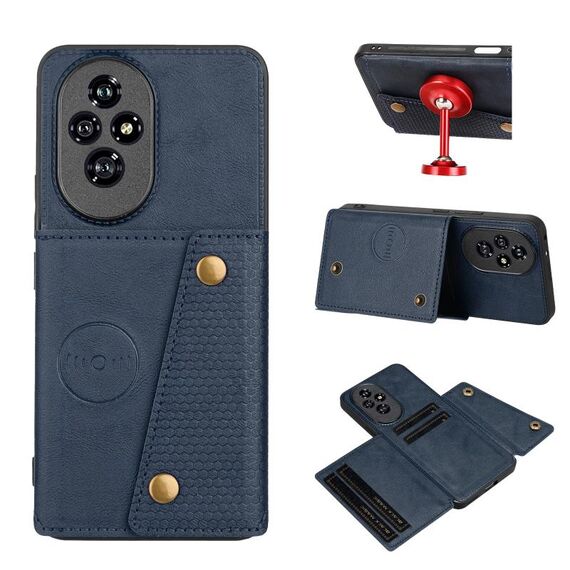 Per Honor 200 Pro Custodia magnetica per telefono con doppia fibbia e slot per schede (blu)