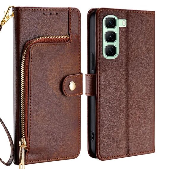 Per Infinix Hot 50 5G Custodia in pelle con cerniera (marrone)