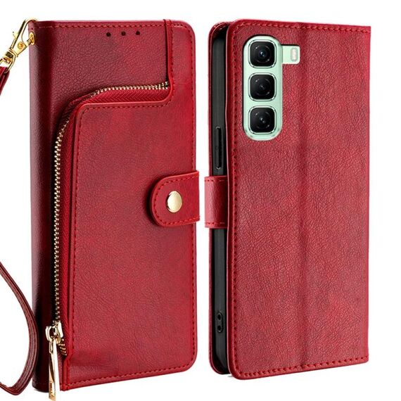 Per Infinix Hot 50 5G Custodia in pelle con cerniera (rosso)