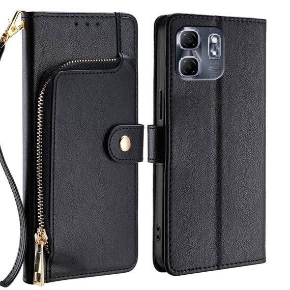 Per Infinix Hot 50i 4G Custodia in pelle con cerniera (nera)
