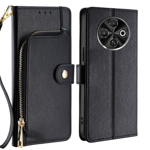 Per Tecno Spark 30C 4G Custodia in pelle con cerniera (nero)