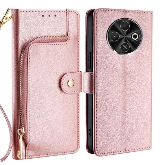 Per Tecno Spark 30C 4G Custodia in pelle con cerniera (oro rosa)