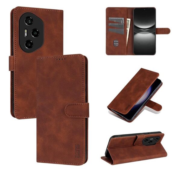 Custodia per telefono in pelle con texture di vitello per Honor 300 Pro AZNS (marrone)