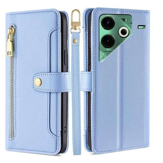 Per Tecno Pova 6 Neo 4G Sheep Texture Portafoglio a tracolla con cerniera in pelle Custodia per telefono (blu)