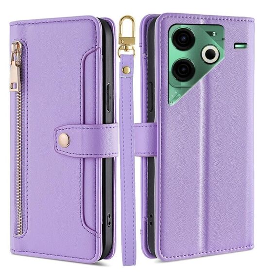 Per Tecno Pova 6 Neo 4G Sheep Texture Portafoglio a tracolla con cerniera in pelle Custodia per telefono (viola)