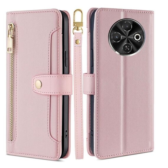 Per Tecno Spark 30C 4G Custodia per telefono in pelle con cerniera a tracolla con texture di pecora (rosa)