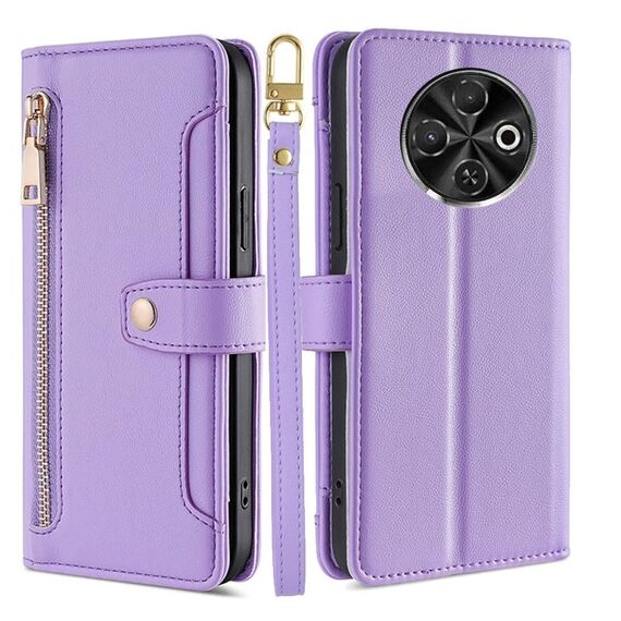 Per Tecno Spark 30C 4G Custodia per telefono in pelle con cerniera a tracolla con texture di pecora (viola)