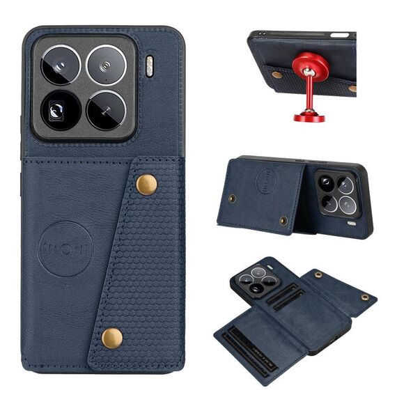 Per Xiaomi 15 Pro Custodia magnetica per telefono con doppia fibbia e slot per schede (blu)