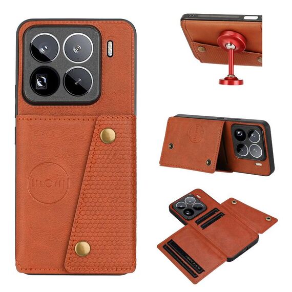 Per Xiaomi 15 Pro Custodia magnetica per telefono con doppia fibbia e slot per schede (marrone)