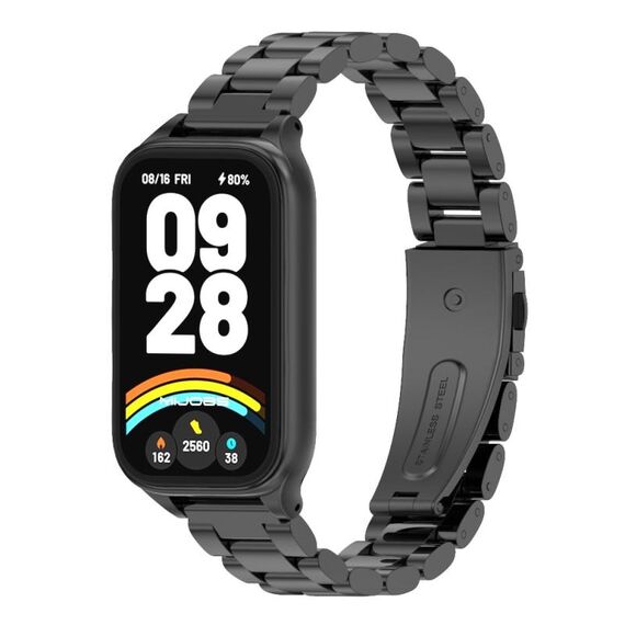 Per Xiaomi Smart Band 9 Active / Redmi Band 3 Mijobs Metal Shell Three-Bead Cinturino in acciaio inossidabile (nero)