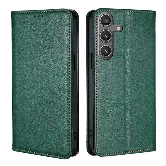 Per Samsung Galaxy S25 5G Custodia magnetica in pelle tinta unita color petrolio lucido (verde)