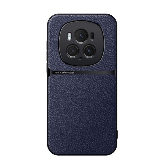 Custodia per telefono antiurto magnetica a copertura totale in pelle Litchi per Honor Magic6 Pro (blu navy)