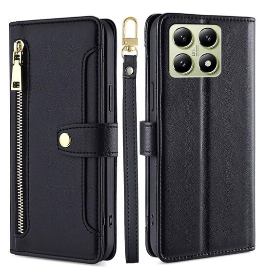 Per Xiaomi 14T 5G Sheep Texture Cross-body Zipper Wallet Custodia per telefono in pelle (nero)