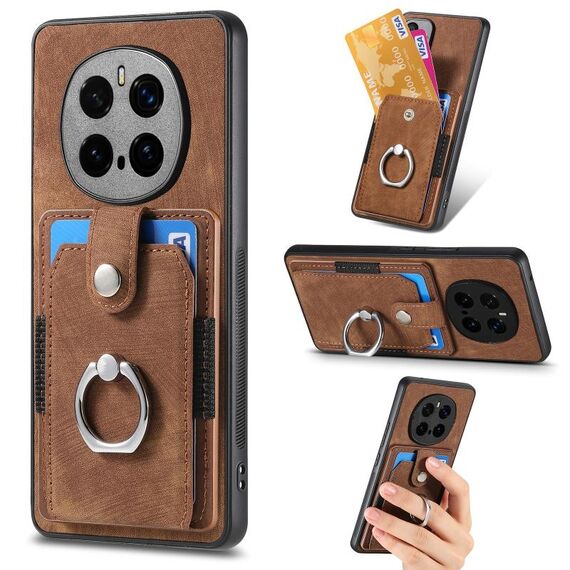 Custodia per telefono con portafoglio e anello in pelle retrò For Honor Magic7 Pro (marrone)