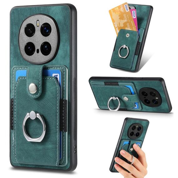 Custodia per telefono con portafoglio e anello in pelle retrò For Honor Magic7 Pro (verde)