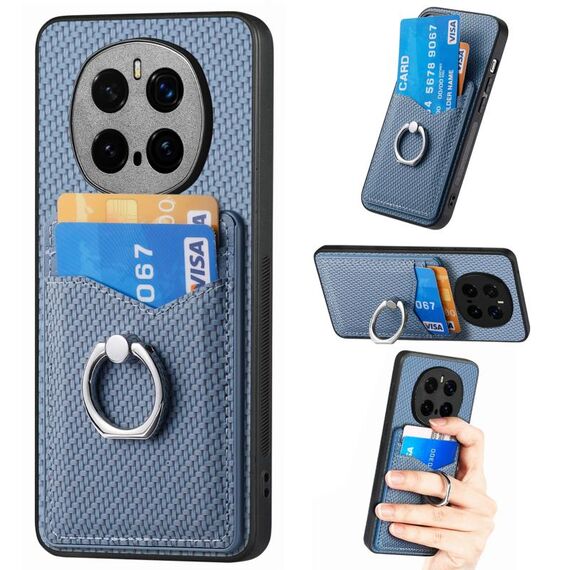 Custodia per telefono con anello porta carte in fibra di carbonio per Honor Magic7 Pro (blu)