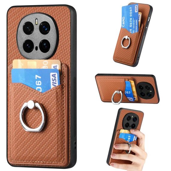 Custodia per telefono con anello porta carte in fibra di carbonio per Honor Magic7 Pro (marrone)