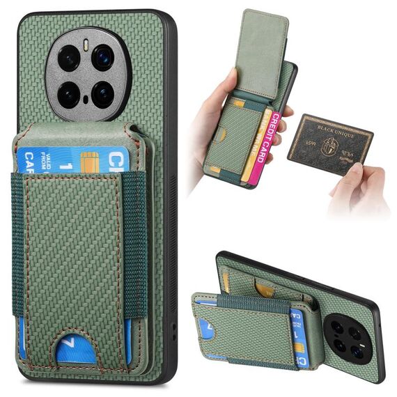 Custodia per telefono con supporto a portafoglio verticale in fibra di carbonio per Honor Magic7 Pro (verde)