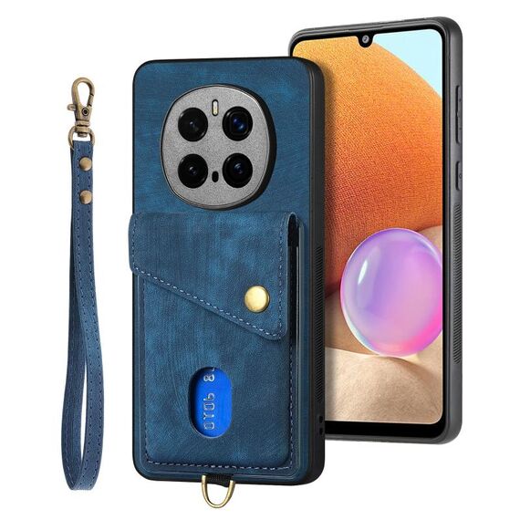 Per Honor Magic7 Pro Retro Card Wallet Fold Custodia in pelle per telefono con cinturino (blu)