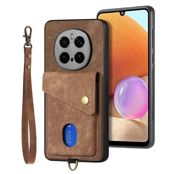Per Honor Magic7 Pro Retro Card Wallet Fold Custodia in pelle per telefono con cinturino (marrone)