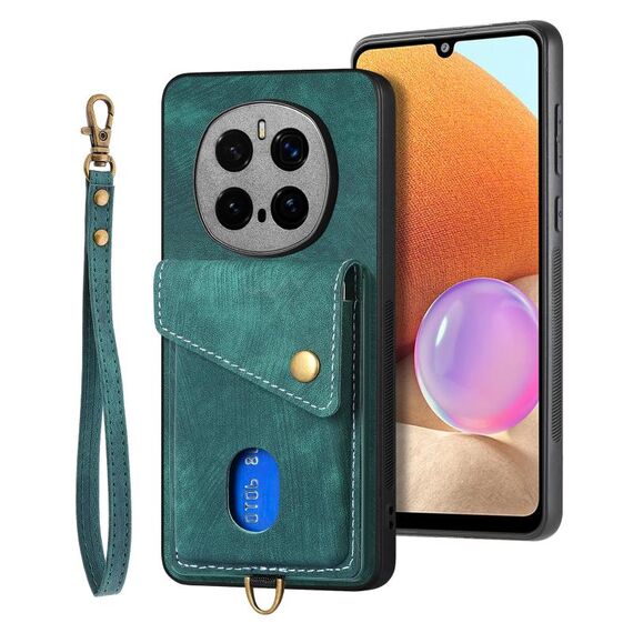 Per Honor Magic7 Pro Retro Card Wallet Fold Custodia in pelle per telefono con cinturino (verde)